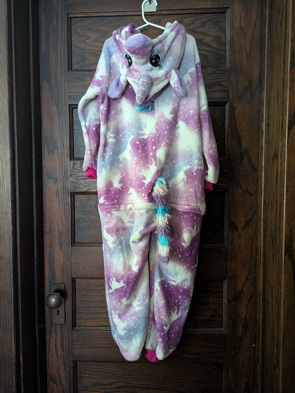 Kids Plush Fleece Unicorn Hooded PJ Onesie Purple Galaxy - 130cm
